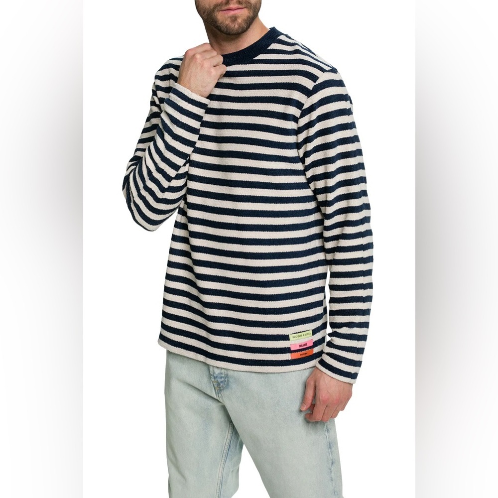 Scotch & Soda Striped Cotton Sweater Navy Cream | Classic Nautical Knit (L)